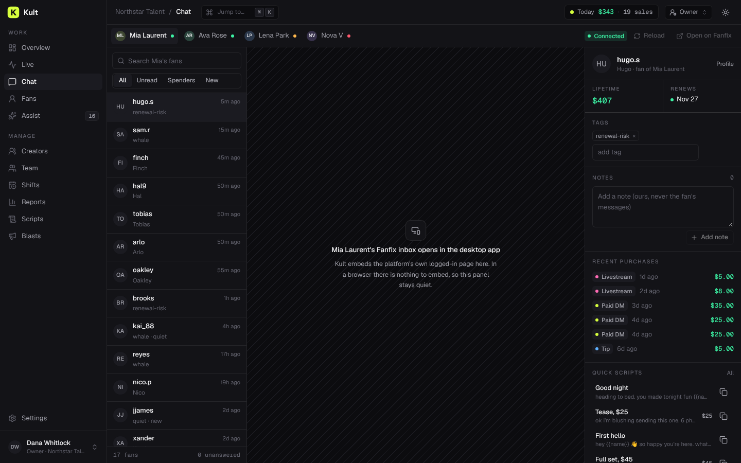 Kult Chat page, demo data
